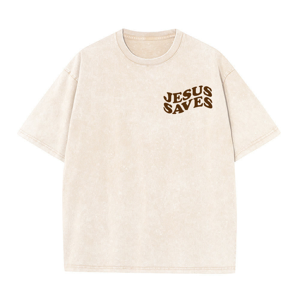 Christianartworkshop Jesus Saves Cross Graphic Unisex Washed T - Shirt