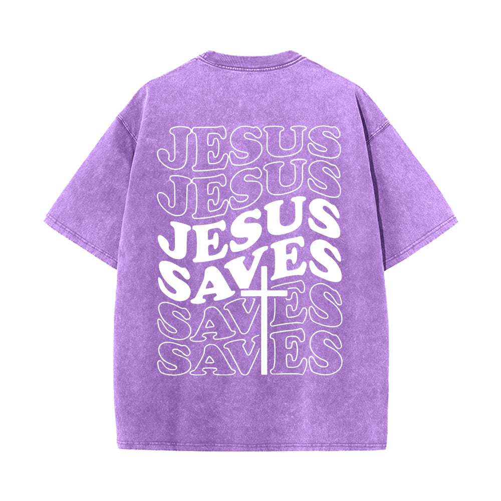 Christianartworkshop Jesus Saves Cross Graphic Unisex Washed T - Shirt