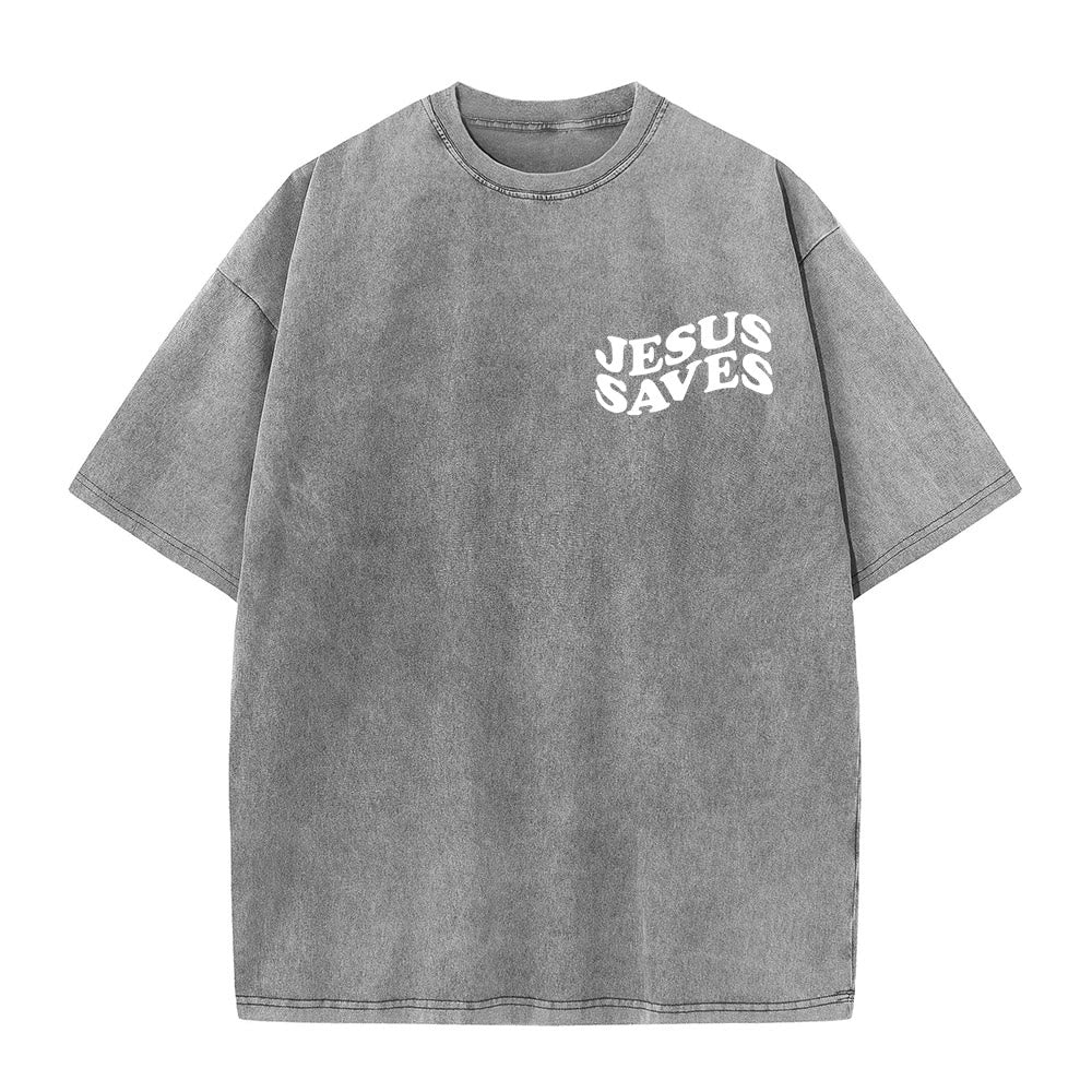 Christianartworkshop Jesus Saves Cross Graphic Unisex Washed T - Shirt