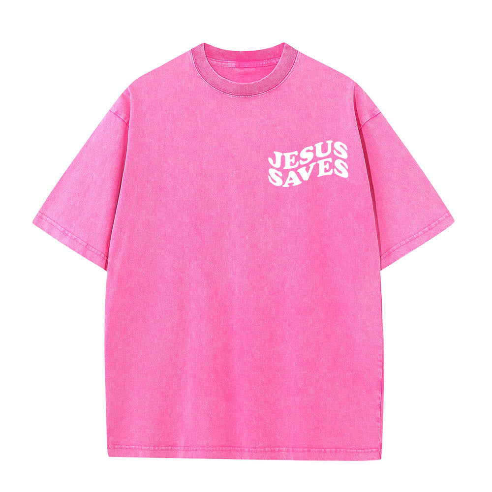 Christianartworkshop Jesus Saves Cross Graphic Unisex Washed T - Shirt