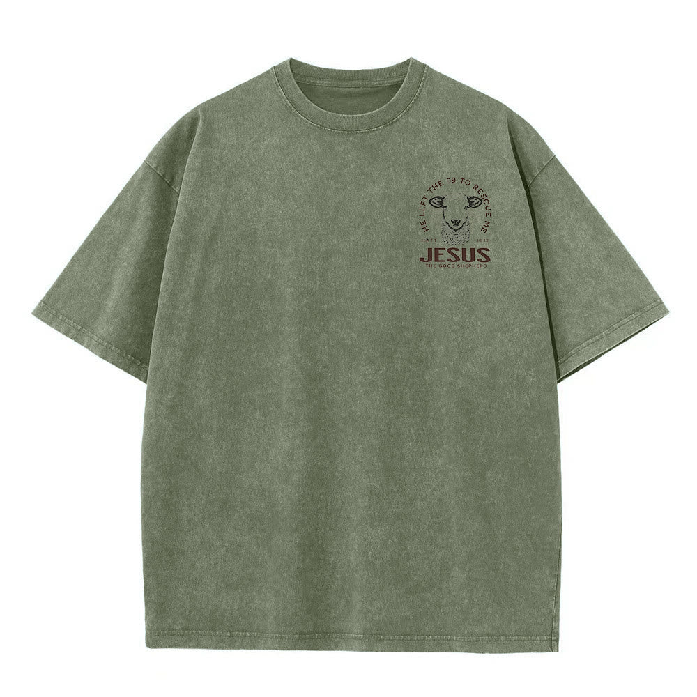 Christianartworkshop "He Left The 99 To Rescue Me" Unisex Washed T-Shirt