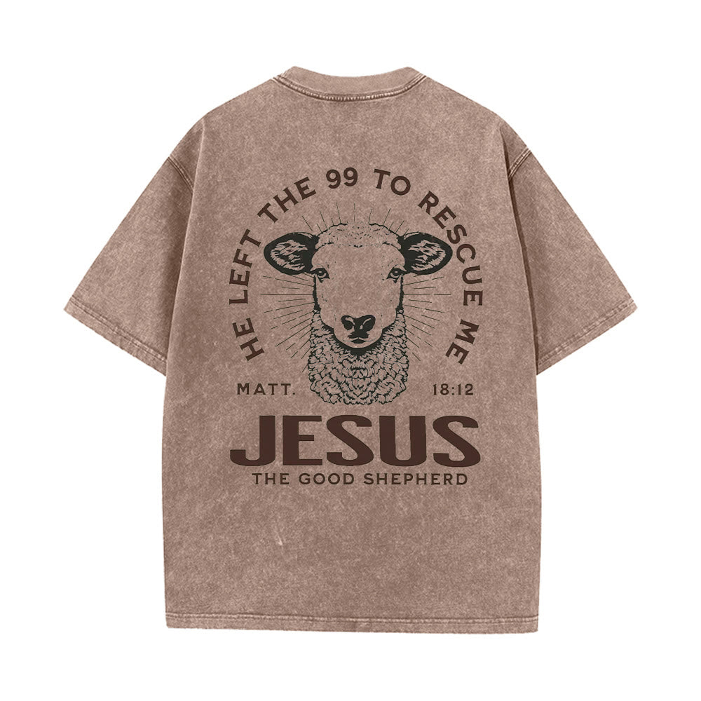 Christianartworkshop "He Left The 99 To Rescue Me" Unisex Washed T-Shirt