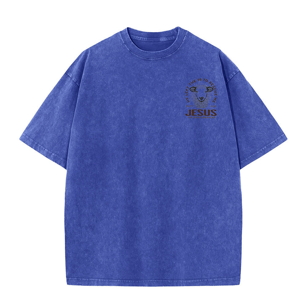 Christianartworkshop "He Left The 99 To Rescue Me" Unisex Washed T-Shirt