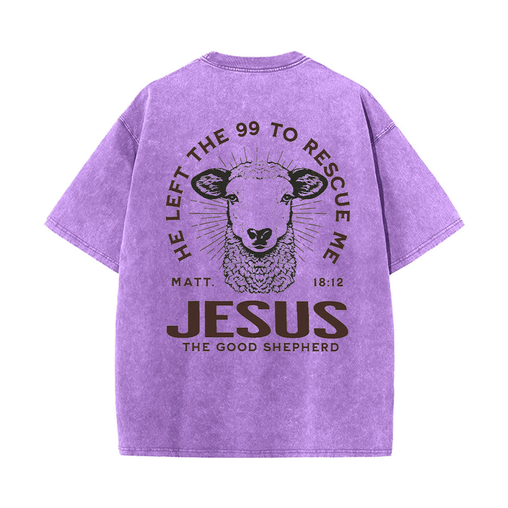 Christianartworkshop "He Left The 99 To Rescue Me" Unisex Washed T-Shirt
