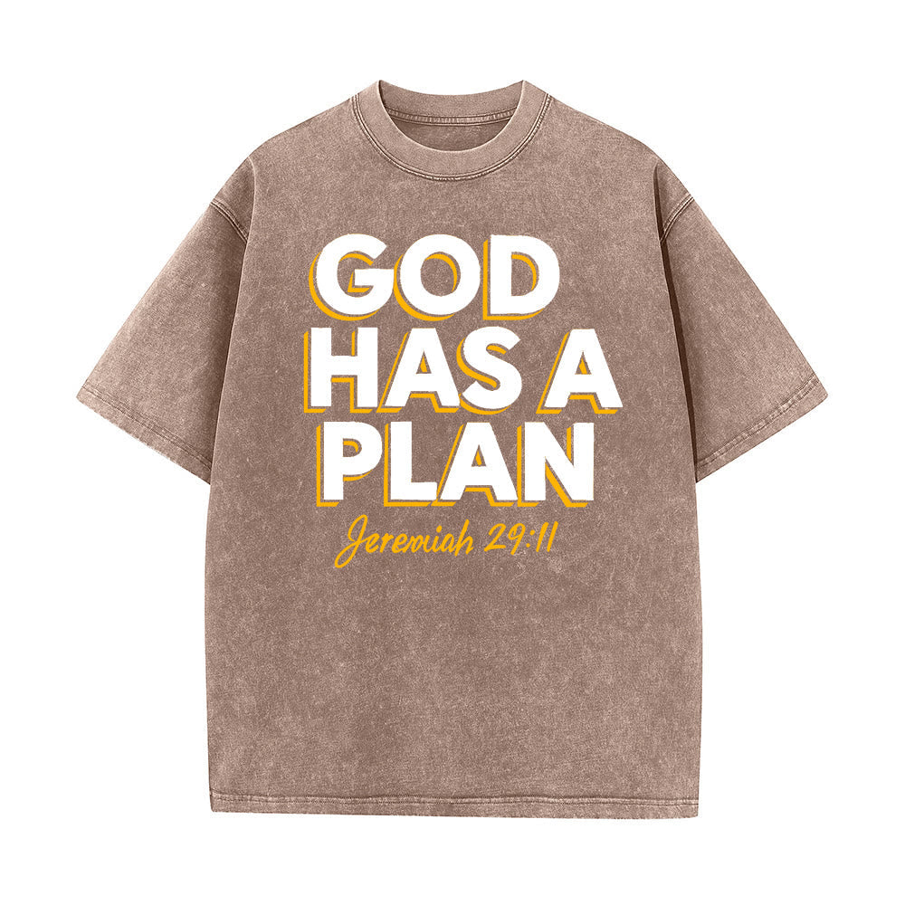 Christianartworkshop God Has A Plan Quote Unisex Washed T-Shirt