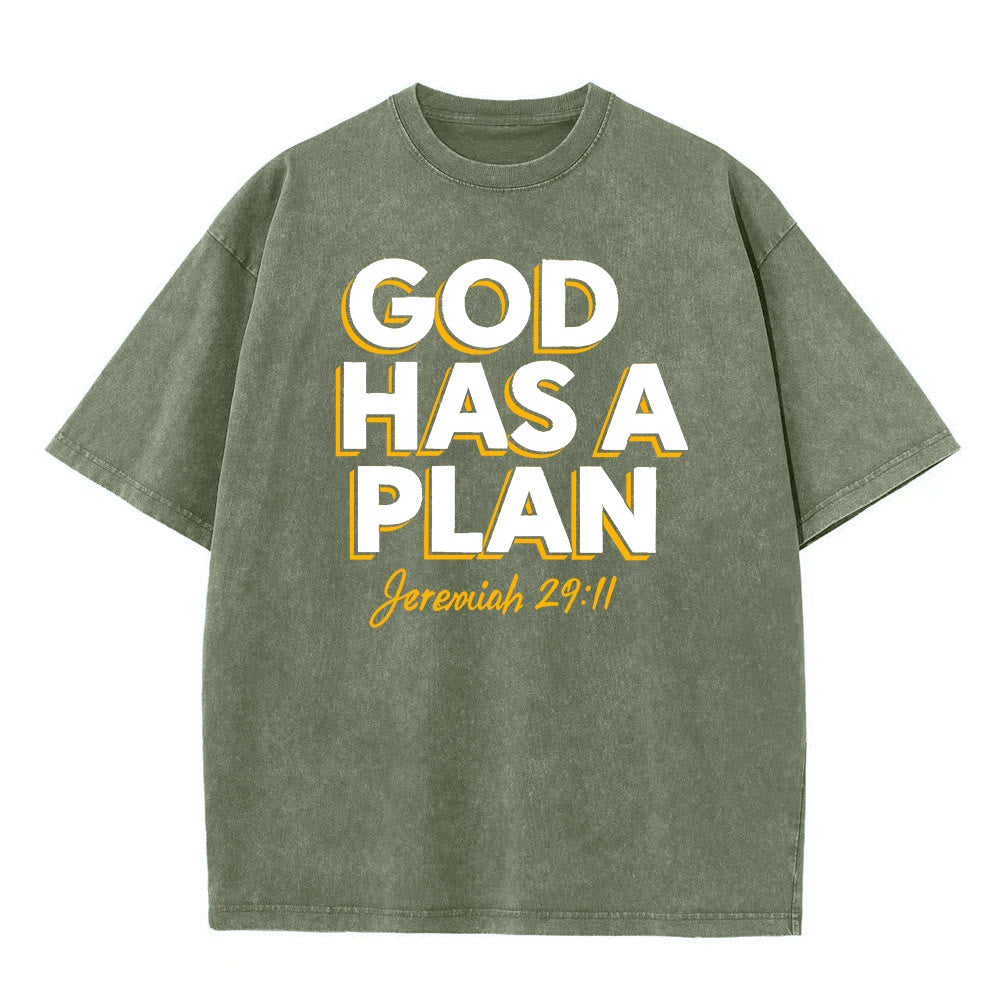 Christianartworkshop God Has A Plan Quote Unisex Washed T-Shirt