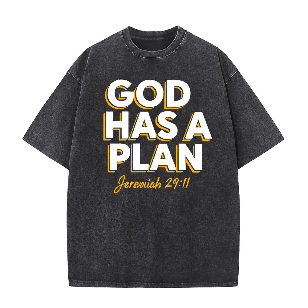 Christianartworkshop God Has A Plan Quote Unisex Washed T-Shirt