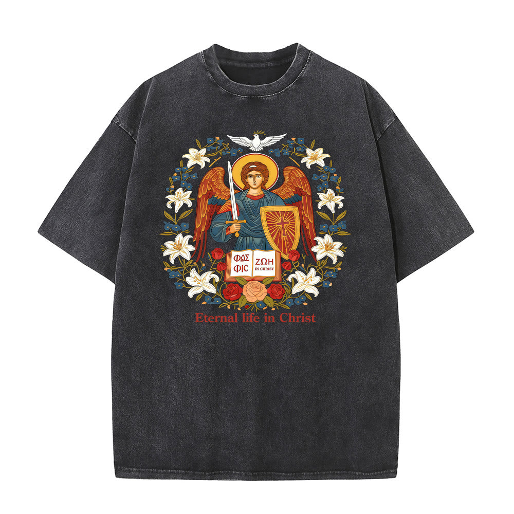 Christianartworkshop Eternal Life in Christ Angel Graphic Unisex Washed T-Shirt