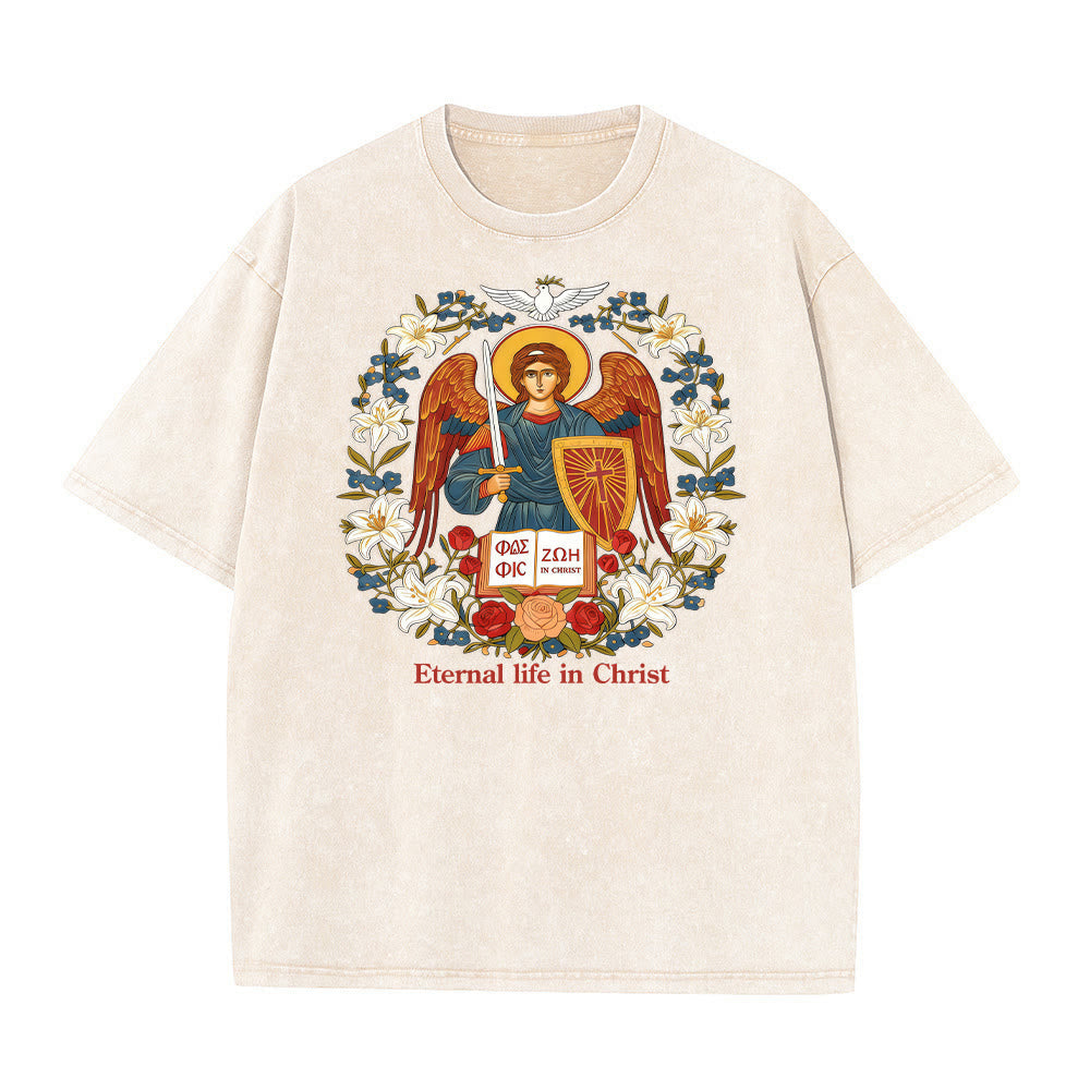 Christianartworkshop Eternal Life in Christ Angel Graphic Unisex Washed T-Shirt