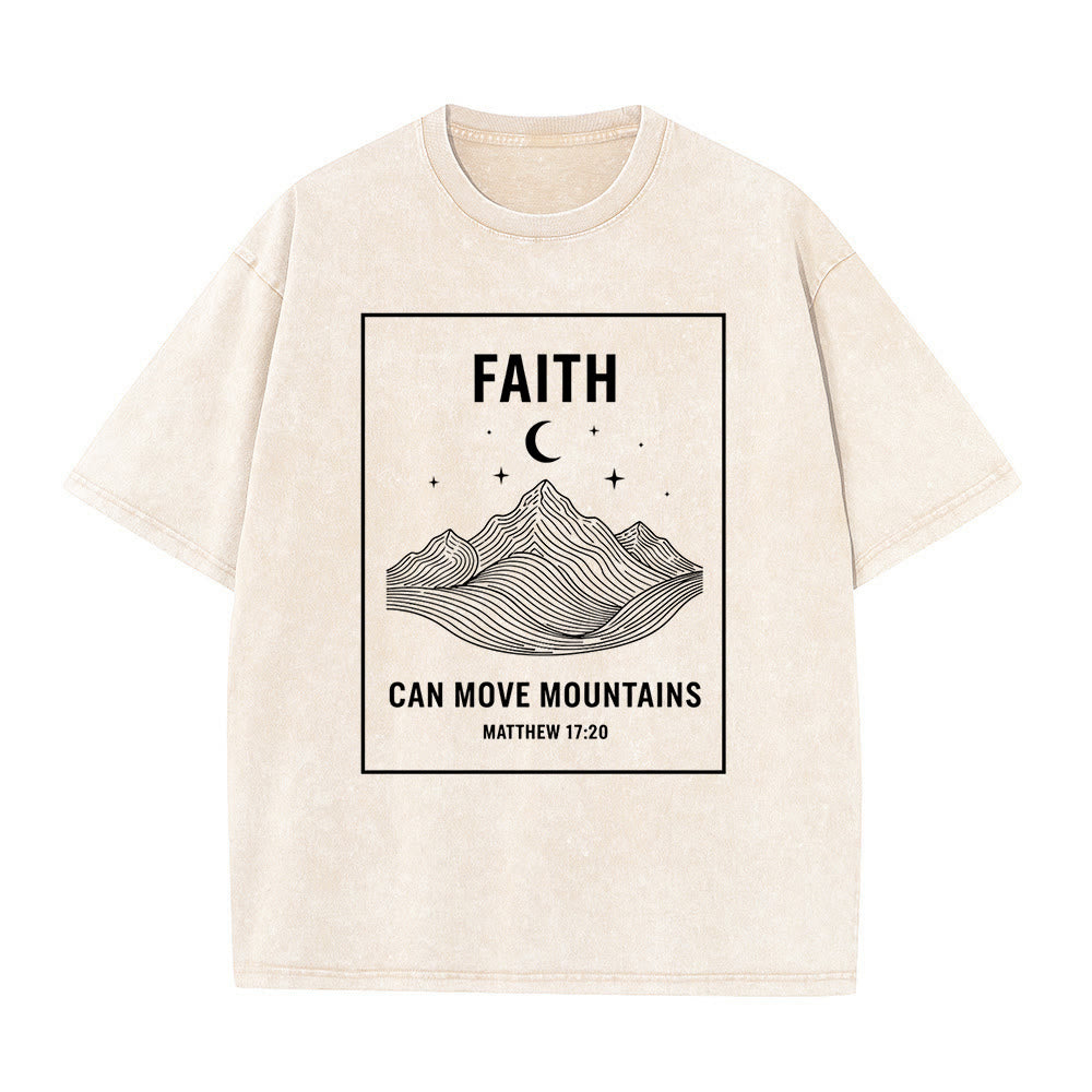 Christianartworkshop Faith Can Move Mountains Matthew 17:20 Unisex Washed T-Shirt