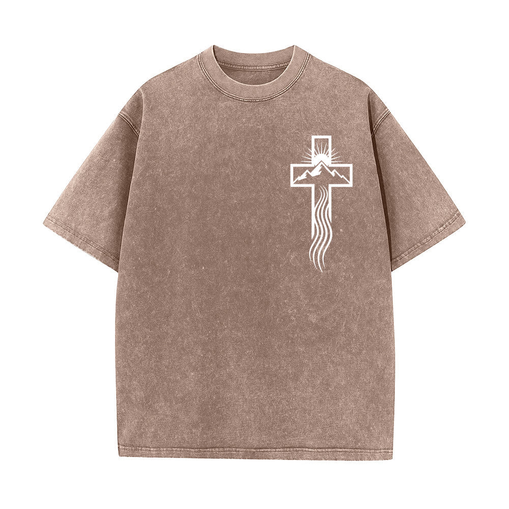 Christianartworkshop Cross & Nature Symbol Graphic Unisex Washed T-Shirt