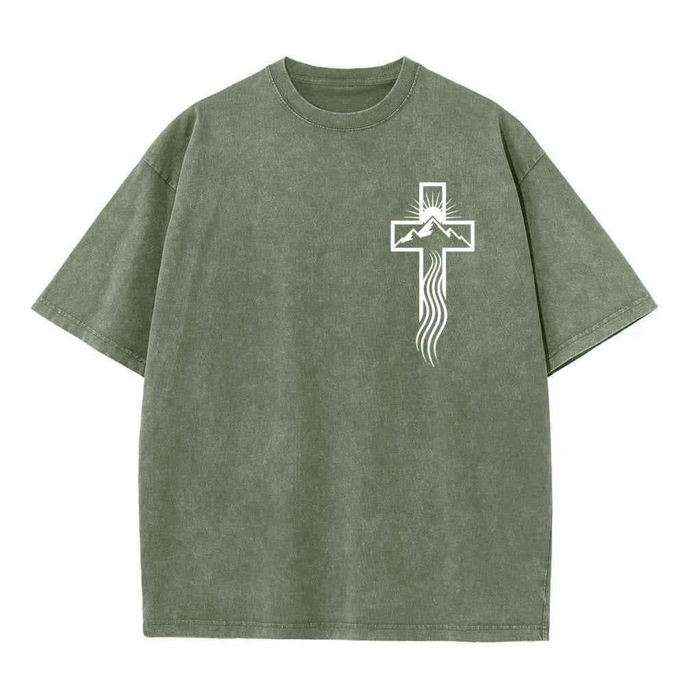 Christianartworkshop Cross & Nature Symbol Graphic Unisex Washed T-Shirt