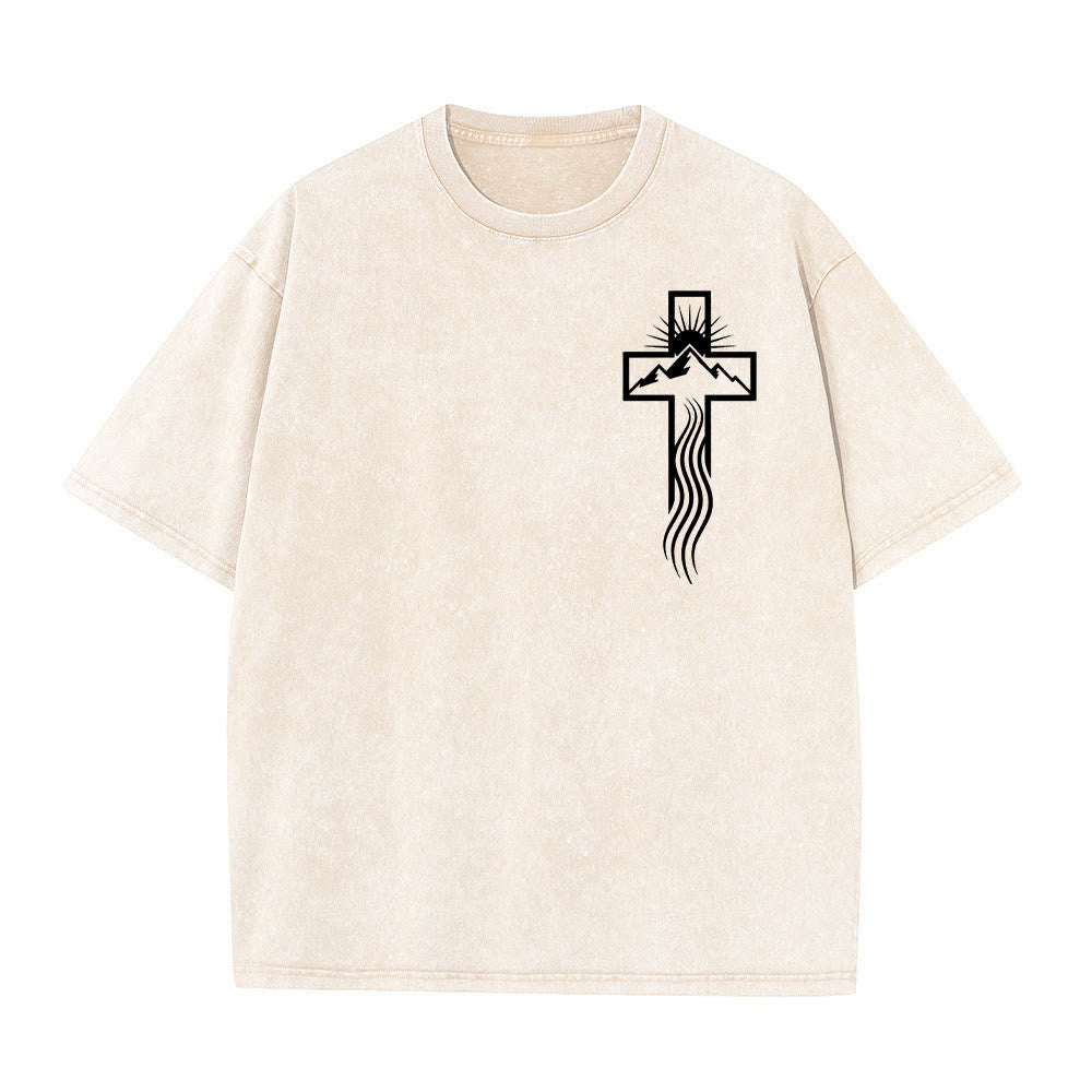 Christianartworkshop Cross & Nature Symbol Graphic Unisex Washed T-Shirt