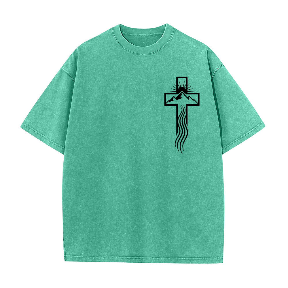 Christianartworkshop Cross & Nature Symbol Graphic Unisex Washed T-Shirt