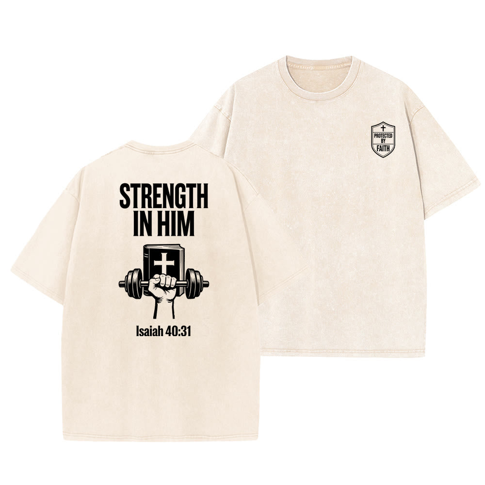 Christianartworkshop Strength in Him Isaiah 40:31 Graphic Unisex Washed T-Shirt