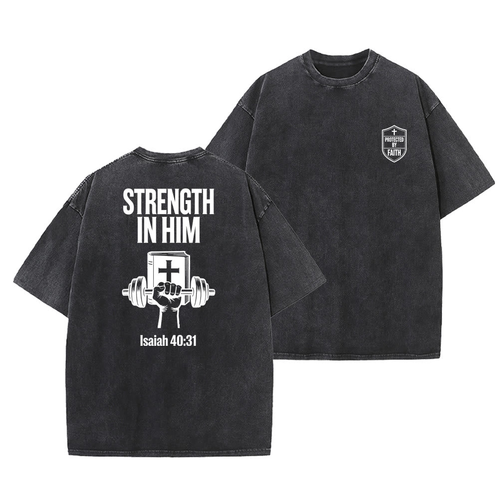 Christianartworkshop Strength in Him Isaiah 40:31 Graphic Unisex Washed T-Shirt