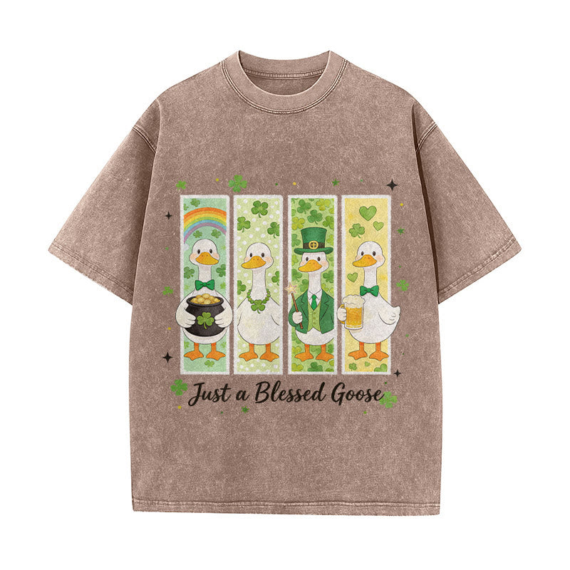 Christianartworkshop Just a Blessed Goose St. Patrick鈥檚 Day Unisex Washed T-Shirt