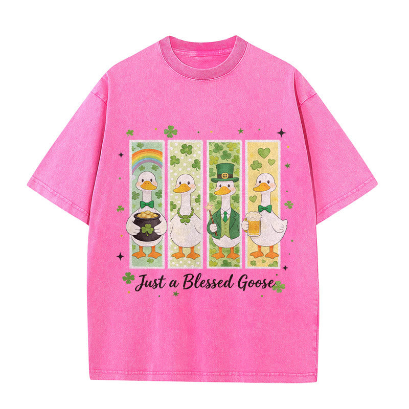 Christianartworkshop Just a Blessed Goose St. Patrick鈥檚 Day Unisex Washed T-Shirt