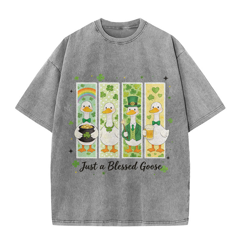 Christianartworkshop Just a Blessed Goose St. Patrick鈥檚 Day Unisex Washed T-Shirt