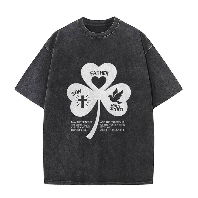 Christianartworkshop Trinity Shamrock 2 Corinthians 13:14 Unisex Washed T-Shirt