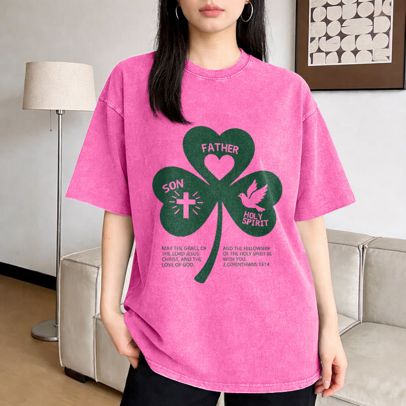 Christianartworkshop Trinity Shamrock 2 Corinthians 13:14 Unisex Washed T-Shirt