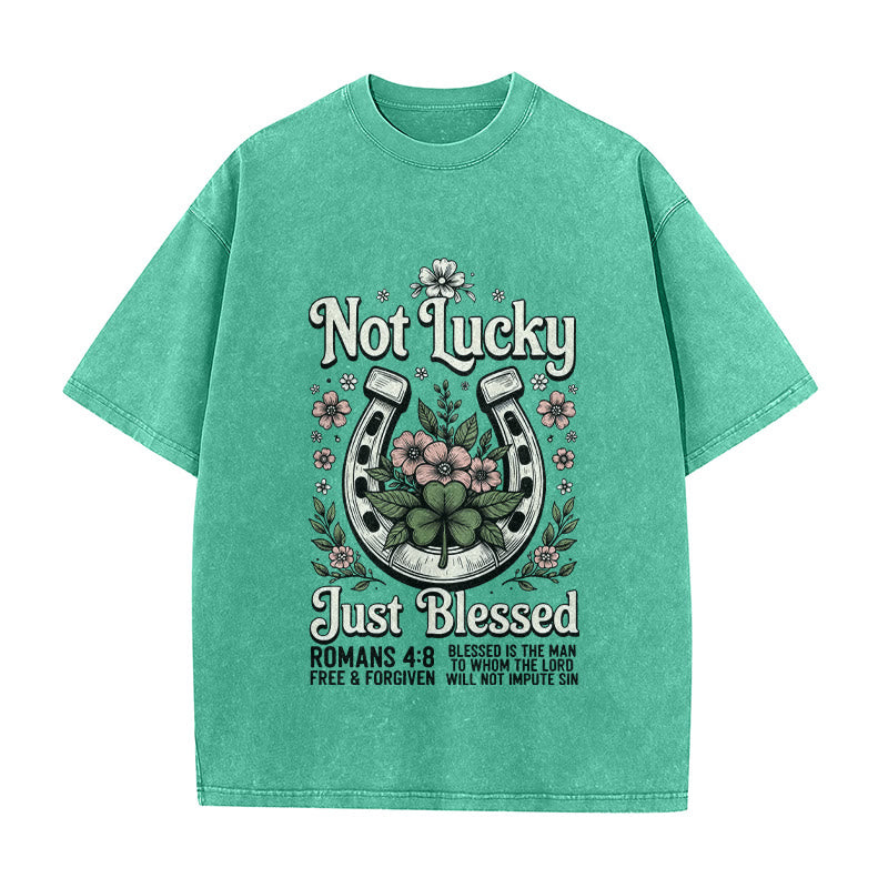 Christianartworkshop Not Lucky Just Blessed" Romans 4:8 Unisex Washed T-Shirt