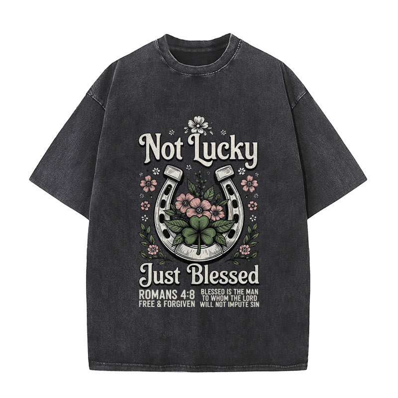 Christianartworkshop Not Lucky Just Blessed" Romans 4:8 Unisex Washed T-Shirt