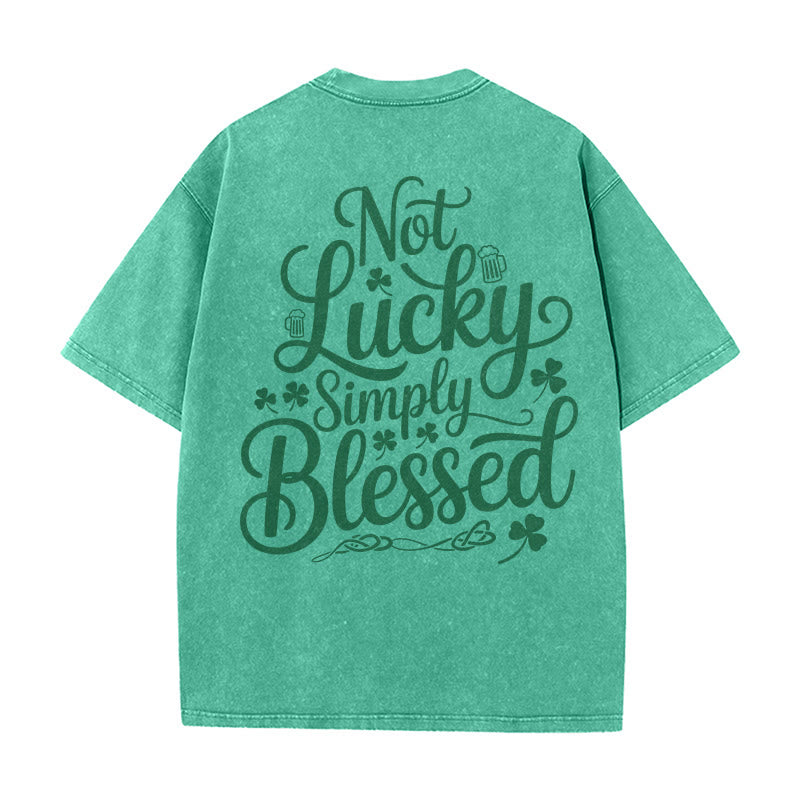 Christianartworkshop Not Lucky Simply Blessed Romans 4:7-8 Unisex Washed T-Shirt