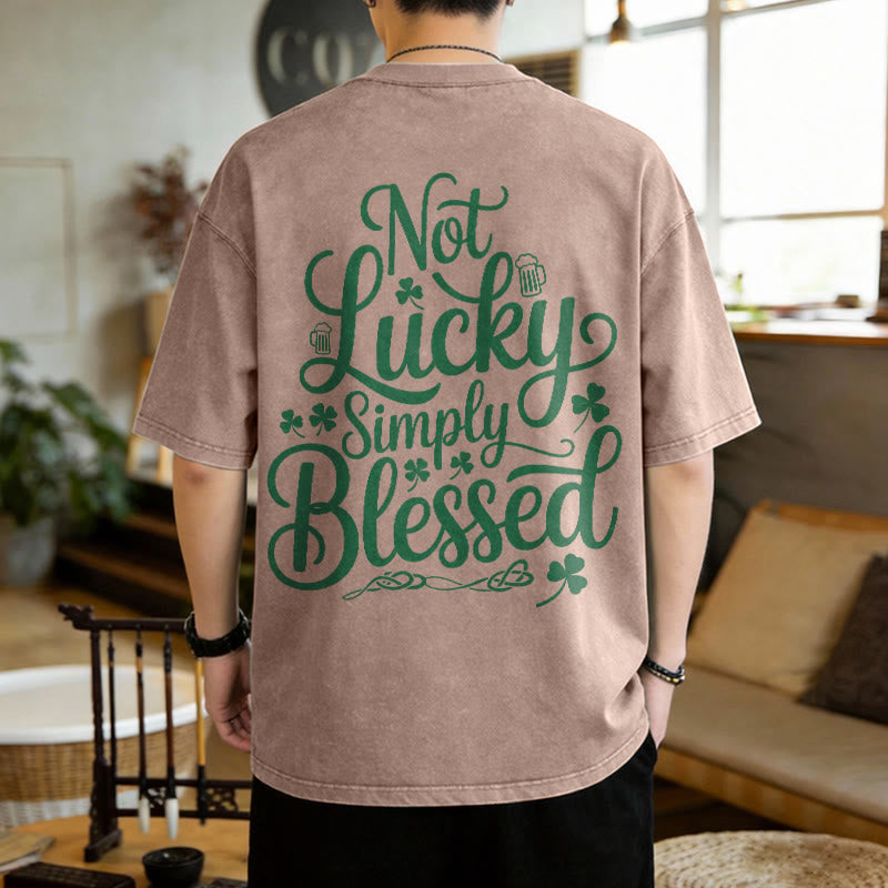 Christianartworkshop Not Lucky Simply Blessed Romans 4:7-8 Unisex Washed T-Shirt
