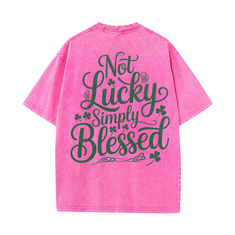 Christianartworkshop Not Lucky Simply Blessed Romans 4:7-8 Unisex Washed T-Shirt