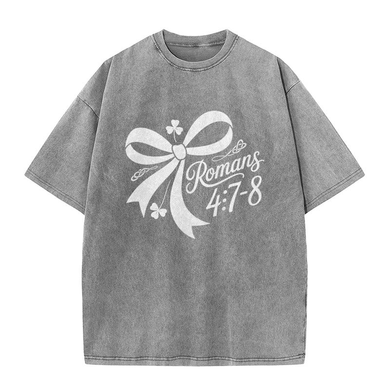 Christianartworkshop Not Lucky Simply Blessed Romans 4:7-8 Unisex Washed T-Shirt