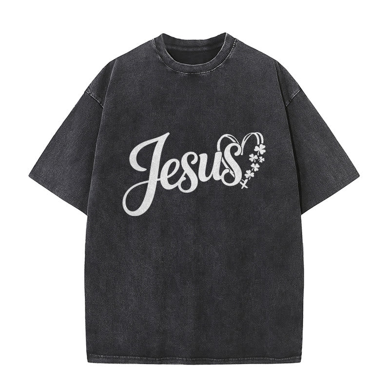 Christianartworkshop It's Never Luck It's Always God Jesus Unisex Washed T-Shirt