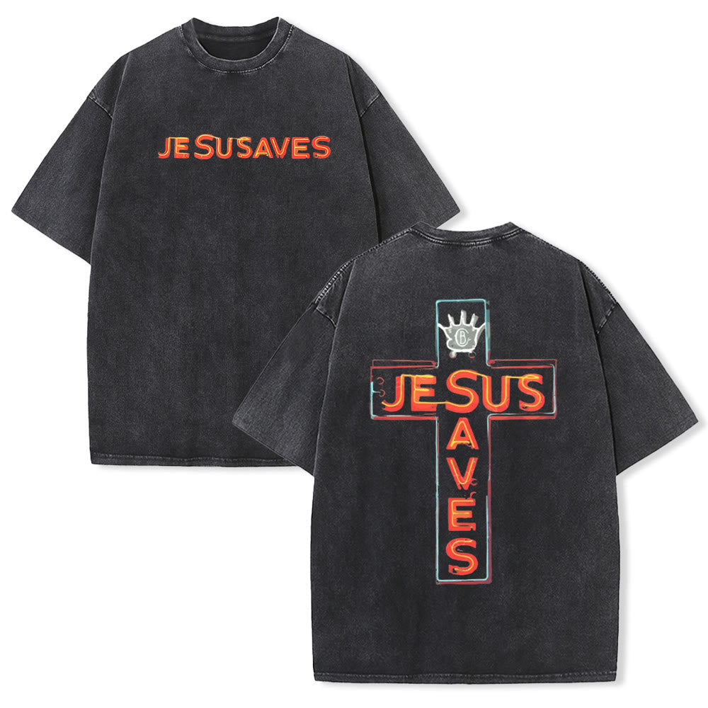 Christianartworkshop Jesus Saves Cross Graphic Unisex Washed T-Shirt