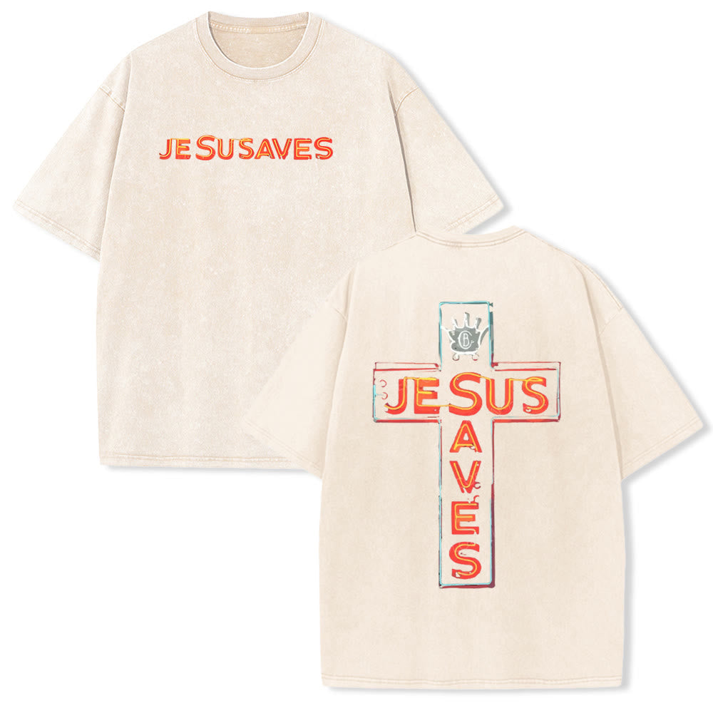 Christianartworkshop Jesus Saves Cross Graphic Unisex Washed T-Shirt