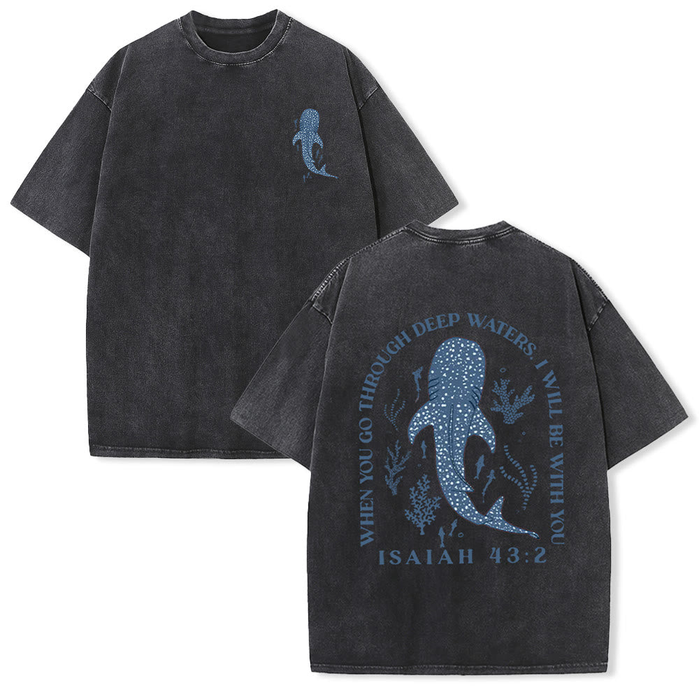 Christianartworkshop I Will Be With You Double Sided Unisex Washed T-shirt