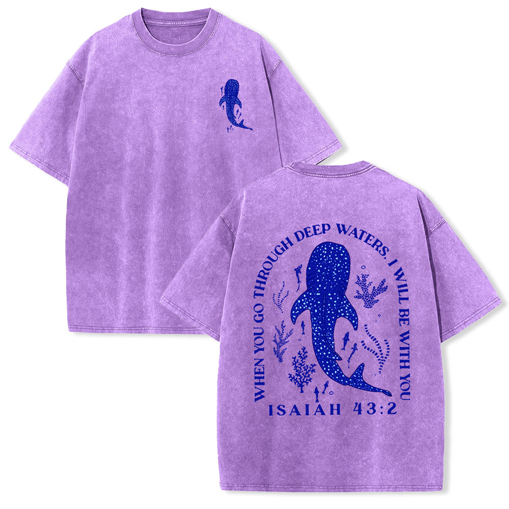 Christianartworkshop I Will Be With You Double Sided Unisex Washed T-shirt