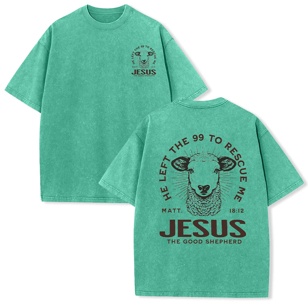 Christianartworkshop "He Left The 99 To Rescue Me" Unisex Washed T-Shirt