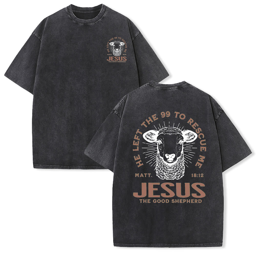 Christianartworkshop "He Left The 99 To Rescue Me" Unisex Washed T-Shirt