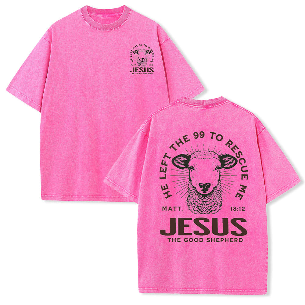 Christianartworkshop "He Left The 99 To Rescue Me" Unisex Washed T-Shirt