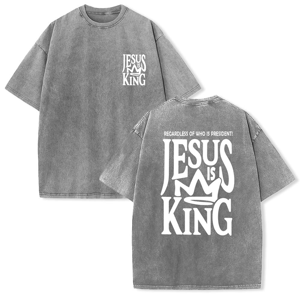Christianartworkshop Jesus is King Statement Unisex Washed T-Shirt