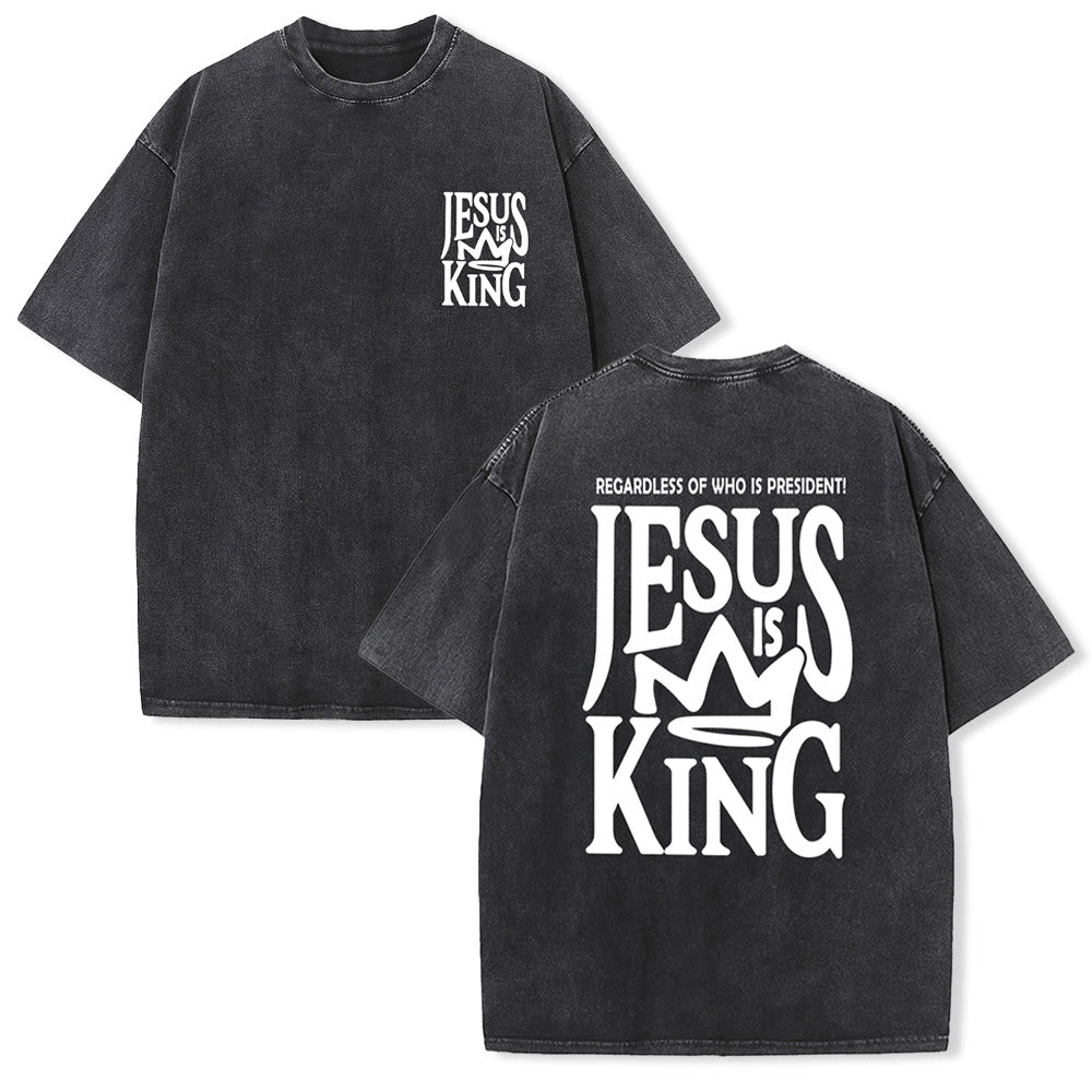 Christianartworkshop Jesus is King Statement Unisex Washed T-Shirt