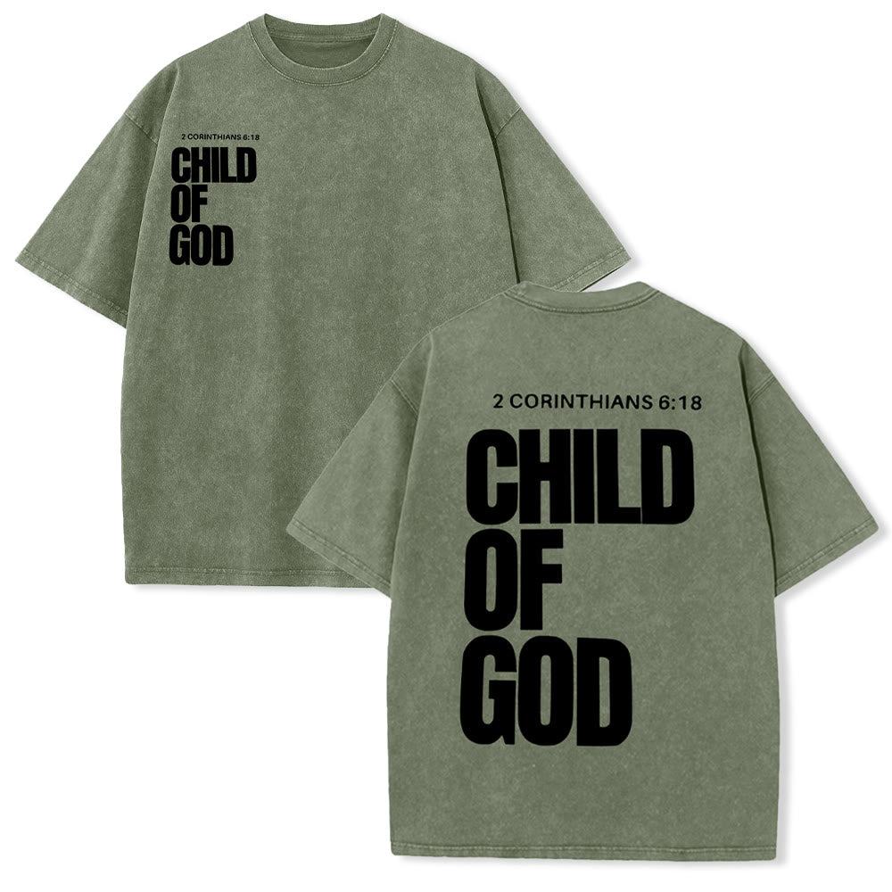 Christianartworkshop Minimalist Child of God Unisex Washed T-Shirt: Bold Faith in Clean Design