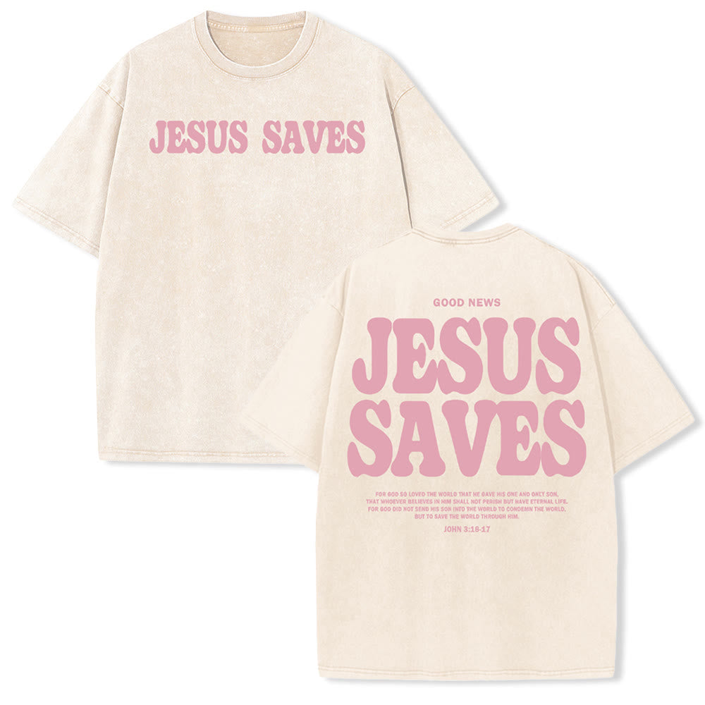 Christianartworkshop Jesus Saves Unisex Washed T-Shirt