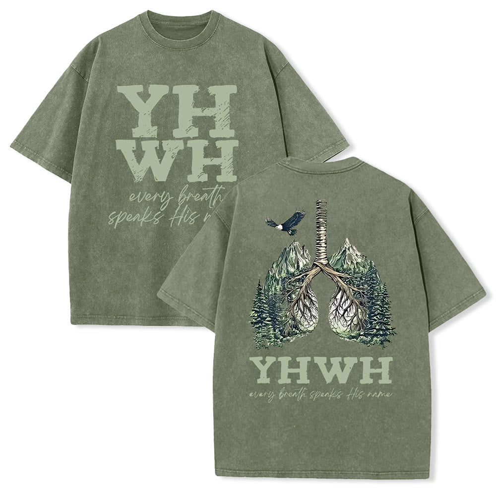 Christianartworkshop Every Breath Speaks His Name Unisex Washed T-shirt