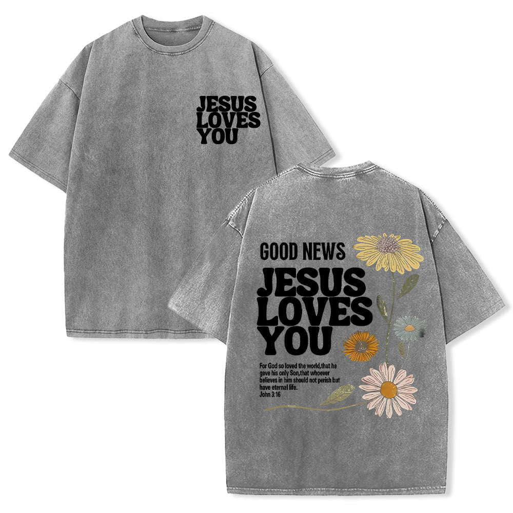 Christianartworkshop Good News Jesus Loves You Unisex Washed T-shirt