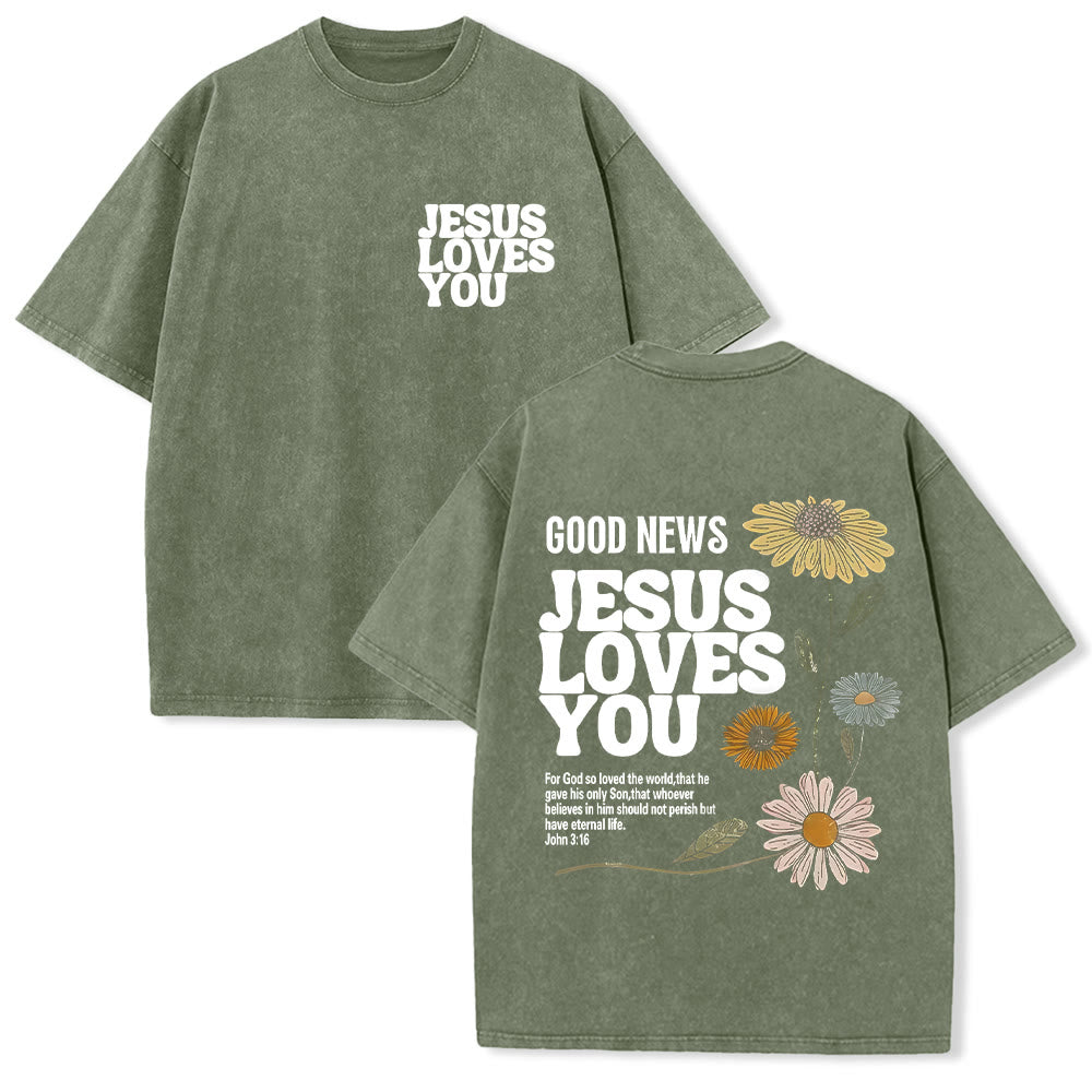 Christianartworkshop Good News Jesus Loves You Unisex Washed T-shirt