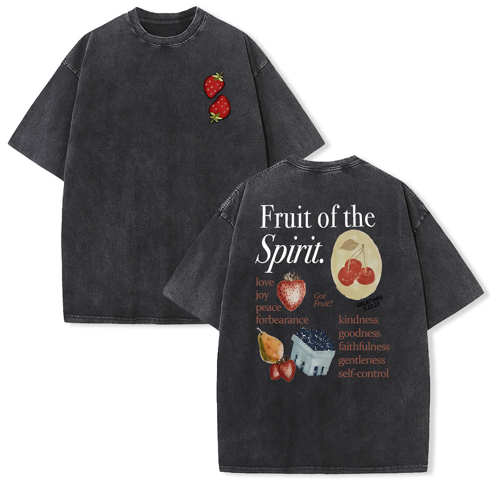 Christianartworkshop Fruit Of The Spirit Double Sided Unisex Washed T-shirt