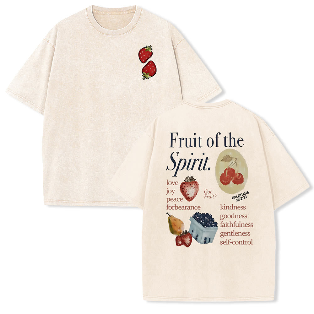 Christianartworkshop Fruit Of The Spirit Double Sided Unisex Washed T-shirt