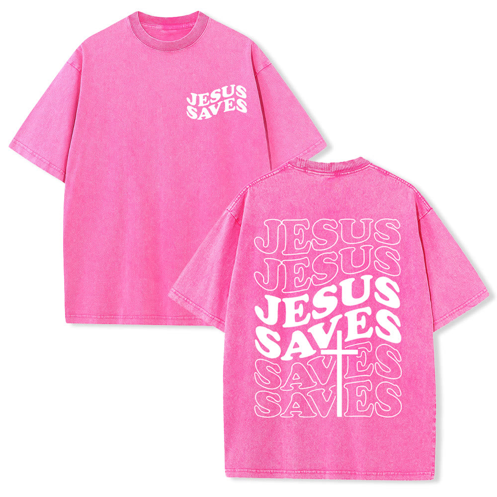 Christianartworkshop Jesus Saves Cross Graphic Unisex Washed T - Shirt