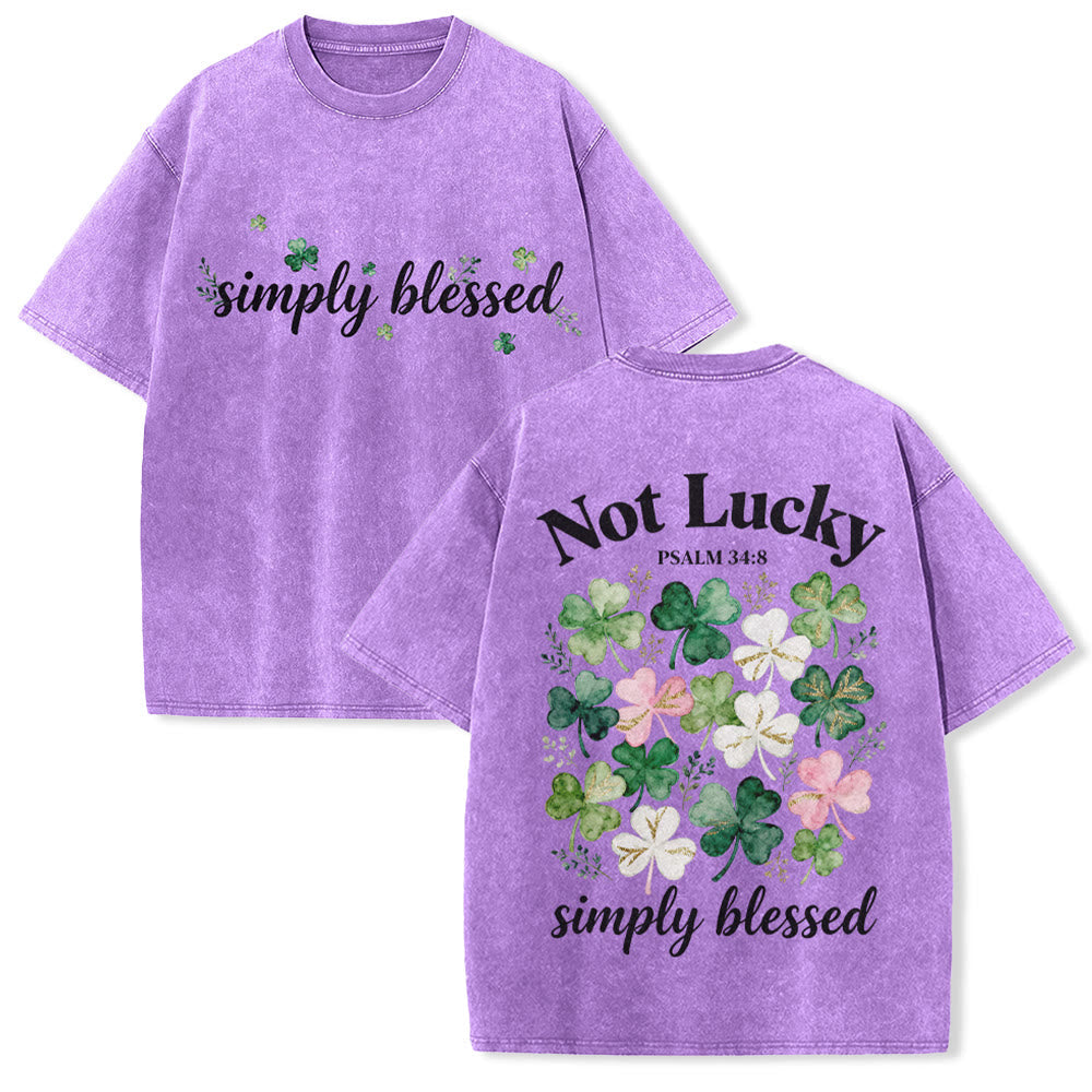 Christianartworkshop Not Lucky Simply Blessed Psalm 34:8 Unisex Washed T-Shirt